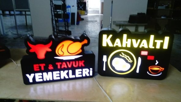 Et ve Tavuk Yemekleri Tabelası 3D Led Neon Etkili Işıklı Tabela Kutu Harf Paslanmaz Butik Tabela ürün görseli