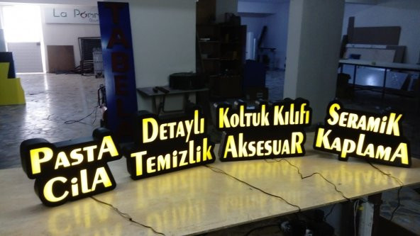 Oto Pasta Cila Detaylı Temizlik Koltuk Kılıfı Seramik Kaplama Tabelalari 3D Led Tabela Neon Etkili - Resim 2