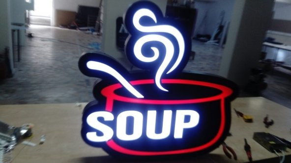 Soup Çorba Restaurant Tabelası 3D Led Neon Etkili Işıklı Tabela Kutu Harf Depo Reklam Tabela Kartal ürün görseli