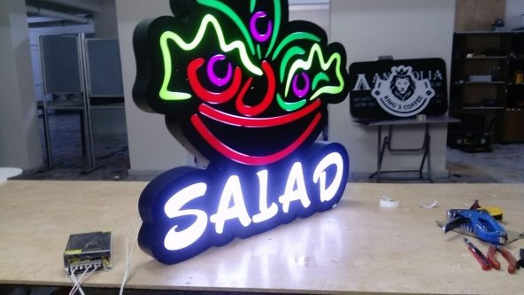 Salad Salata Restaurant Tabela 3D Led Neon Etkili Işıklı Tabela Kutu Harf Depo Reklam Tabela Kartal - Resim 2