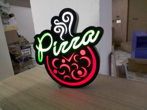 Pizza Tabela 3D Led Neon Etkili Işıklı Tabela Kutu Harf Kartal Atalar Siz Hayal Edin Biz Yapalım