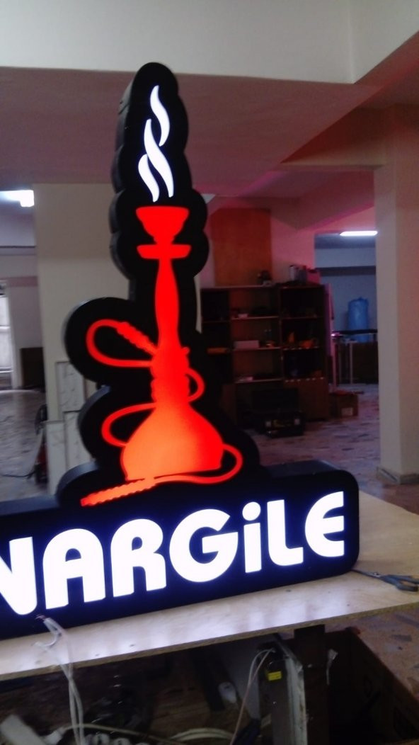 Kırmızı Shisha Tabela 3D Led Neon Etkili Işıklı Tabela Kutu Harf Depo Reklam Tabela Kartal Atalar - Resim 2