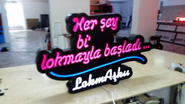 Lokma Aşkı Tabelası 3D Led Neon Etkili Işıklı Tabela Kutu Harf Depo Tabela Reklam Butik Tabela Karta ürün görseli