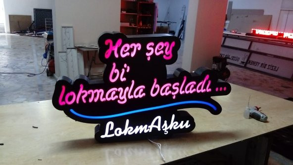 Lokma Aşkı Tabelası 3D Led Neon Etkili Işıklı Tabela Kutu Harf Depo Tabela Reklam Butik Tabela Karta - Resim 2
