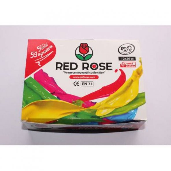 Red Rose 12X25ml Tek Renk Guaj Boya (KIRMIZI)(ÜCRETSİZ KARGO)