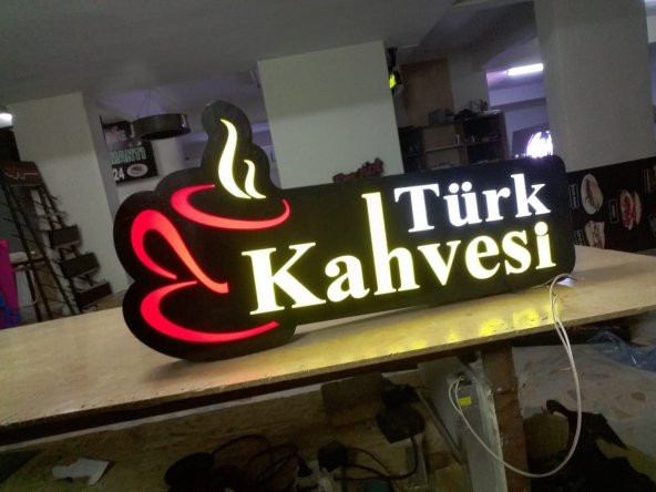 Türk Kahve Tabelası 3D Led Neon Etkili Işıklı Tabela Kutu Harf Depo Reklam Tabela En Ucuz Tabela