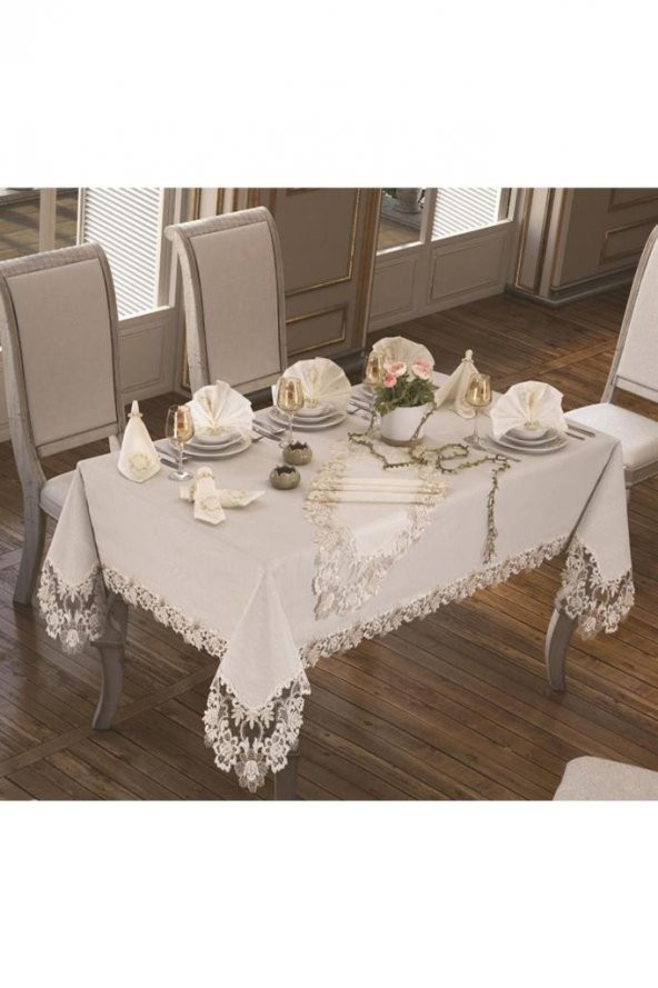 Beste Masa Örtüsü 160x260 Cm 26 Parça Krem - Resim 3
