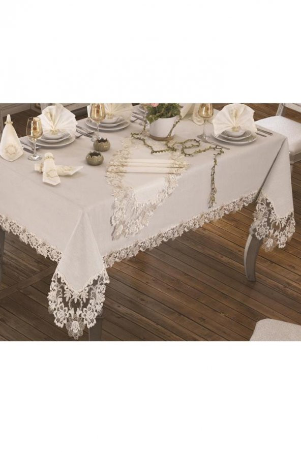 Beste Masa Örtüsü 160x260 Cm 26 Parça Krem - Resim 4