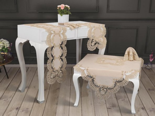 Lüx Kaftan Kordone 5 Parça Salon Takımı Cappucino ürün görseli