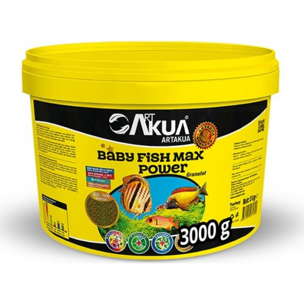 ArtAkua Baby Fish Max Power Granulat 3 kg  Skt:03/2023  Orjinal kutusunda