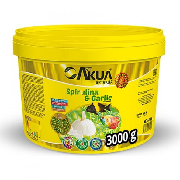 ArtAkua Spirulina Garlic 3 kg Skt:03/2023  Orjinal kutusunda