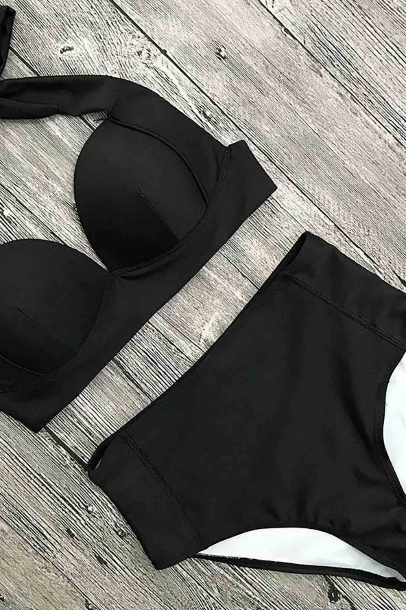 Angelsin Yüksek Bel Siyah Bikini Takım - 4