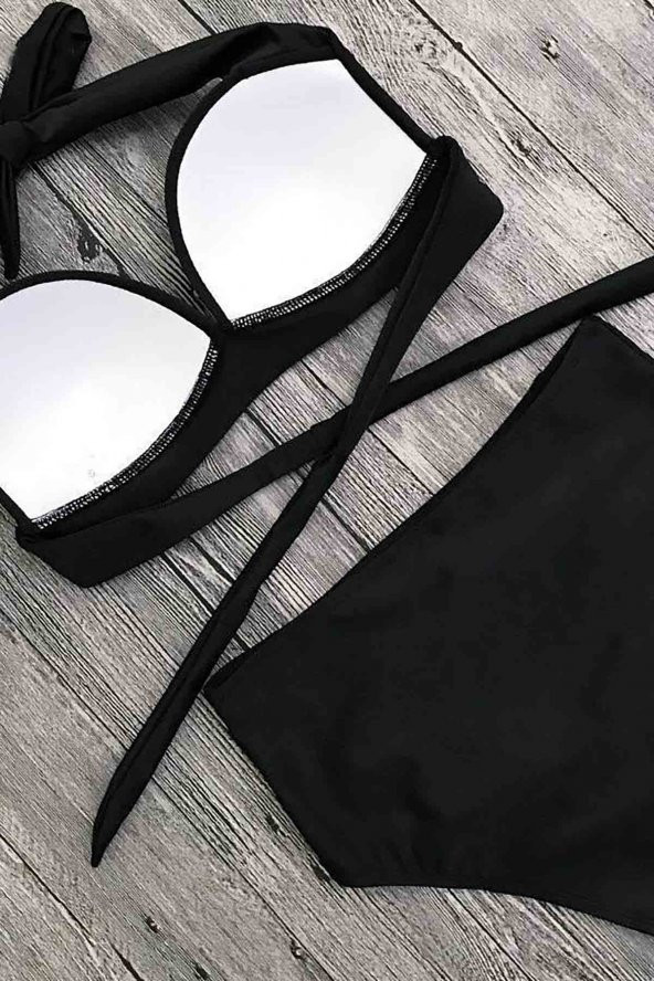 Angelsin Yüksek Bel Siyah Bikini Takım - 5