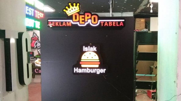 İslak Hamburger tabelası 3D led tabela neon etkili ışıklı tabela kutu harf depo reklam kartal - Resim 2