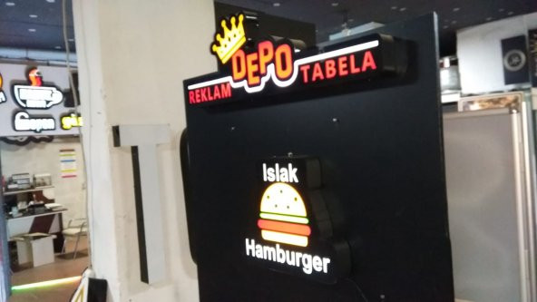 İslak Hamburger tabelası 3D led tabela neon etkili ışıklı tabela kutu harf depo reklam kartal - Resim 4
