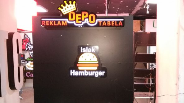 İslak Hamburger tabelası 3D led tabela neon etkili ışıklı tabela kutu harf depo reklam kartal - Resim 7