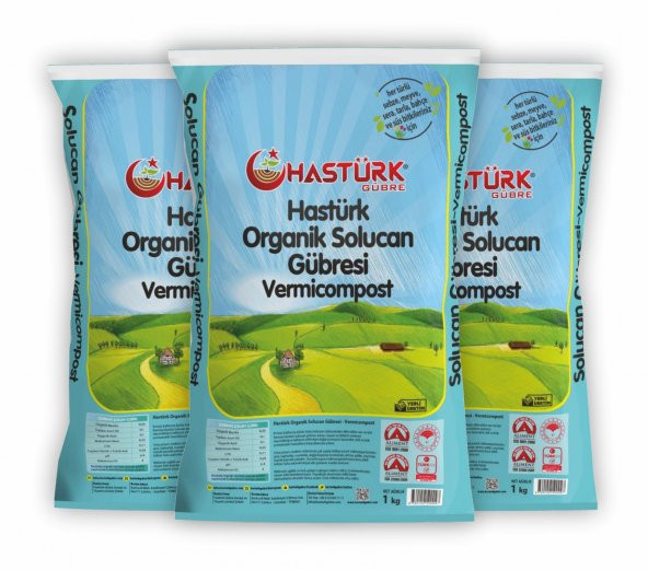 Hastürk %100 Organik Solucan Gübresi 3 x 1 Kg.