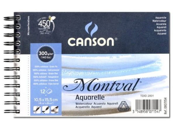 CANSON 10.5X15.5-300 G MONTVAL AQURELLE-WATERCOLOR SULUBOYA DEFTERİ 12 YP.