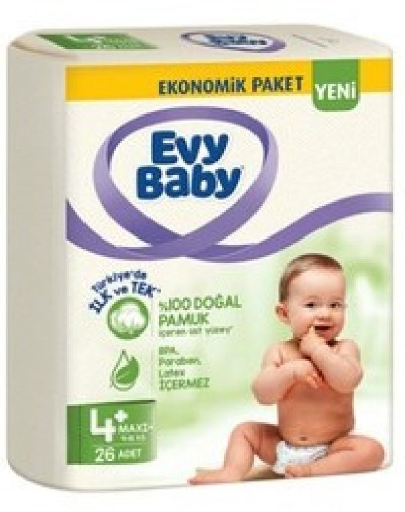 EVY BABY BEBEK BEZİ / 4+ NUMARA MAXİ / 9 -16 KG / 26 ADET*4 PAKET
