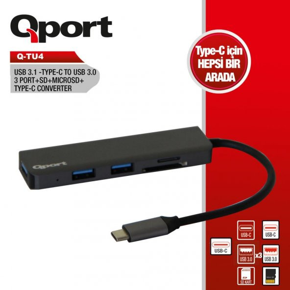 Q-PORT USB TYPE-C-USB3.0+SD+MICRO SD+TYPE-C ÇEV. (Q-TU4)