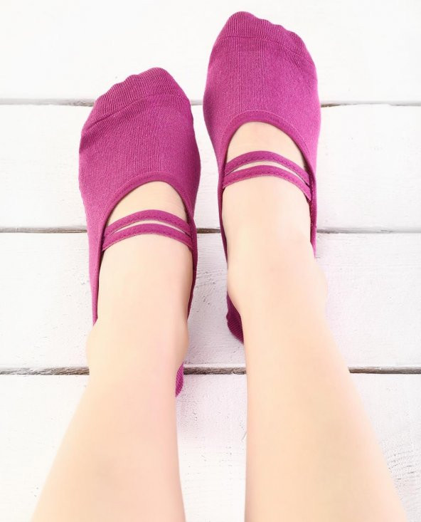 Mor Pilates ve Yoga Çorabı Kaydırmaz Tabanlı - Resim 3