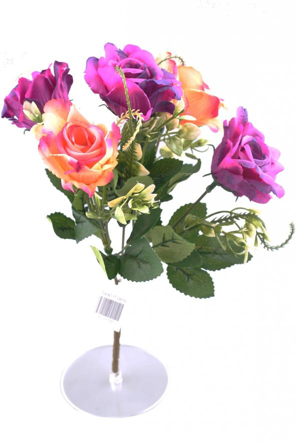 5 Dallı 28 cm Gül Yapay Çiçek  Mor Krem-CK010MK