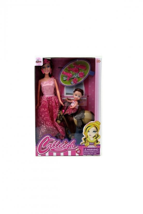 Büyük Oyuncak Bebek 29 cm ve Atlı Oyuncak Bebek 9 cm Aksesuarlı Set Pembe - 1
