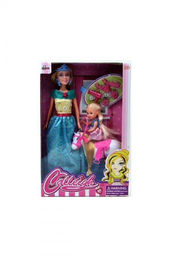Büyük Oyuncak Bebek 29 cm ve Atlı Oyuncak Bebek 9 cm Aksesuarlı Set Mavi - 1
