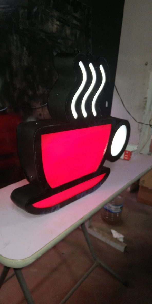 Kahve Fincan Çay Tabelası 3D Led Neon Etkili Işıklı En Ucuz Tabela Kutu Harf Depo Reklam - 2