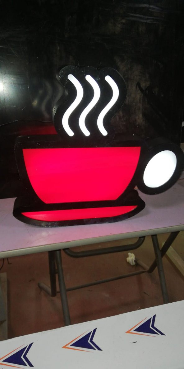 Kahve Fincan Çay Tabelası 3D Led Neon Etkili Işıklı En Ucuz Tabela Kutu Harf Depo Reklam - 3