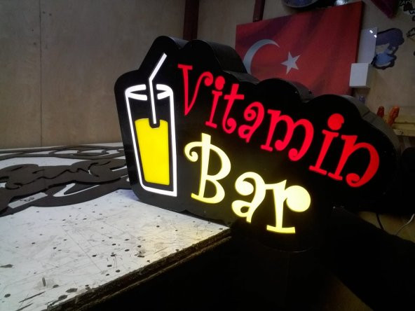 Vitamin Bar Tabelası 3D Led Neon Etkili Işıklı Tabela Kutu Harf Depo Reklam ve Tabela En Ucuz Tabela