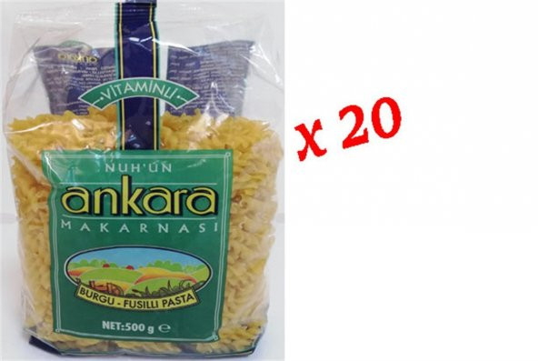 Ankara Vitaminli Burgu Makarna 500gr. x 20 Adet 1 Koli