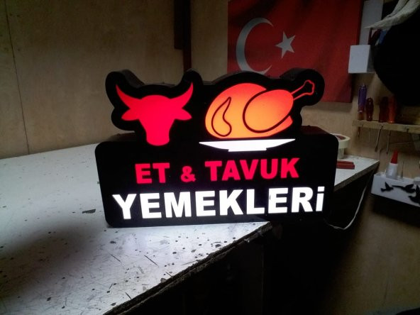 Et Tavuk Yemek Tabela 3D Led Neon Etkili Işıklı Tabela Kutu Harf Depo Reklam Tabela İstanbul Kartal