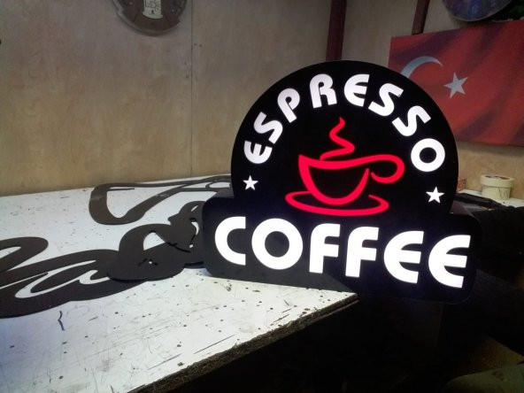 Esperesso Coffee Tabelası 3D Led Neon Etkili Işıklı Tabela Kutu Harf En Ucuz En Güzel Tabela Depo