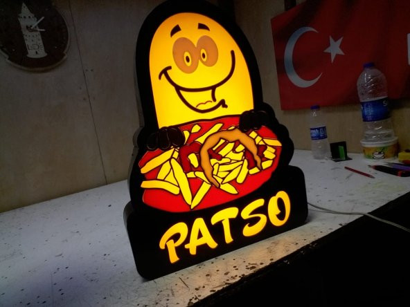 Patso Patates Tabelası 3D Led Neon Etkili Işıklı Tabela Kutu Harf Depo Reklam Tabela İstanbul Ankara