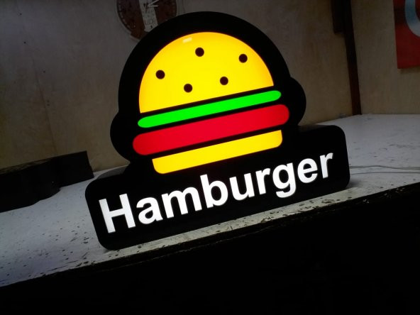 Hamburger Tabelası 3D Led Neon Etkili Işıklı Tabela Kutu Harf Burgerking Mcdonalds Tabelasi Reklam
