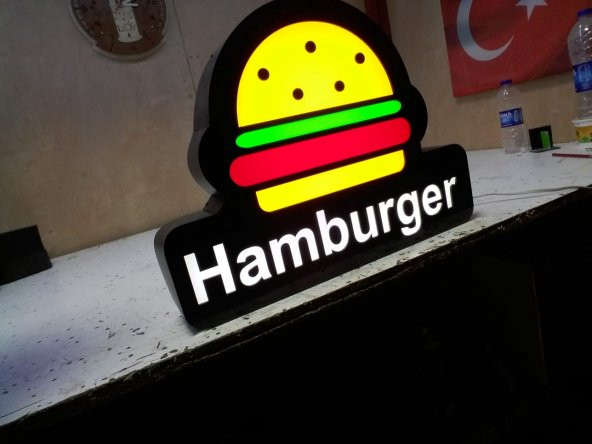 Hamburger Tabelası 3D Led Neon Etkili Işıklı Tabela Kutu Harf Burgerking Mcdonalds Tabelasi Reklam - 2