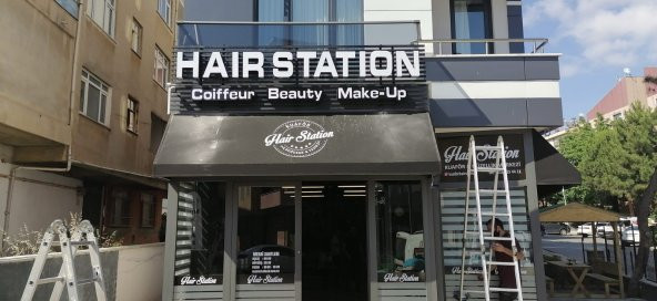 Kutu Harf Tabela Kompozit LED Işıklı Hair Station Berber Kuaför Tabelası 30x45 cm Tabela Boyut Verin - 2
