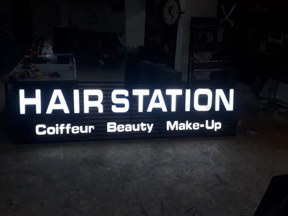 Kutu Harf Tabela Kompozit LED Işıklı Hair Station Berber Kuaför Tabelası 30x45 cm Tabela Boyut Verin - 5