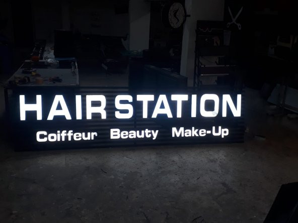 Kutu Harf Tabela Kompozit LED Işıklı Hair Station Berber Kuaför Tabelası 30x45 cm Tabela Boyut Verin - 6