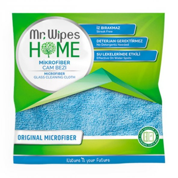 Mr. Wipes  Home Antibakteriyel Mikrofiber Tekli Cam Bezi Mavi 40x40 cm