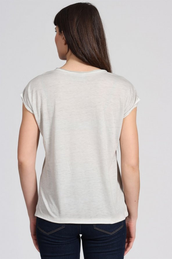 Gökkuşağı Baskılı Basıc Tshirt-BEJ - 4