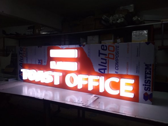 Kutu Harf LED Tabela Işıklı Pleksiglass Paslanmaz Kompozit Tabela Toast Office LED Tabelası Reklam