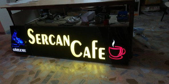 Sercan Cafe Tabela Kompozit 3D Led Tabela Kutu Harf Işıklı Ledli Oyma Tabela Depo Reklam Tabela