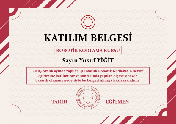 Sertifika Başarı Katılım Belgesi -Kişiye ve İsteğe Özel Tasarım - 5