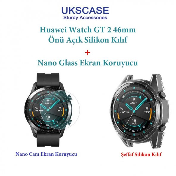 Huawei Watch GT2 46mm Şeffaf Silikon Kılıf + Nano Ekran Koruyucu