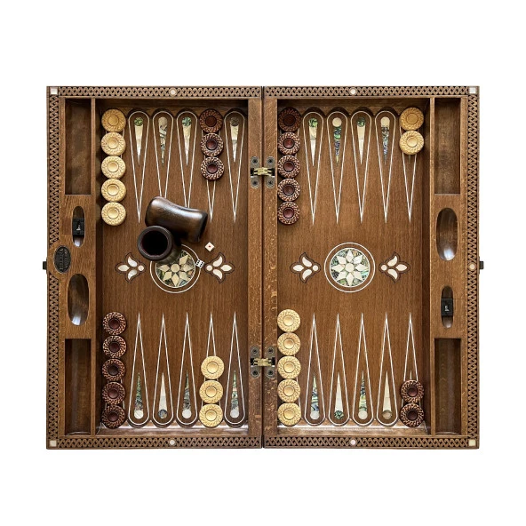 Helena Wood Art Topkapı Sedef Kakma Oymalı Nakışlı Ahşap Tavla Seti