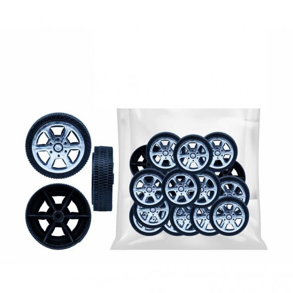 20 Adet Plastik Tekerlek 2,9 cm Çap - Mil Çapı 2mm Araba Yap Set ürün görseli 1