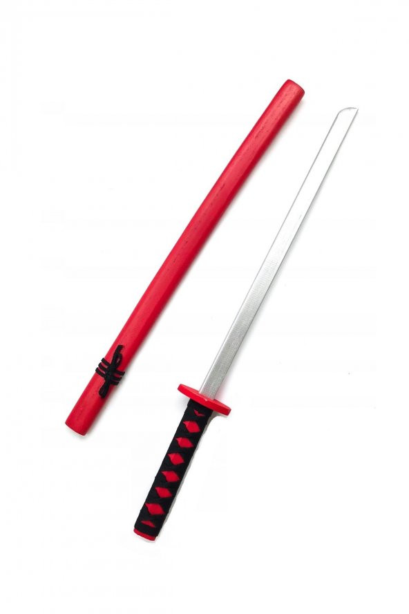 Ahşap Japon Samuray Katana Kılıcı Kırmızı 73 cm