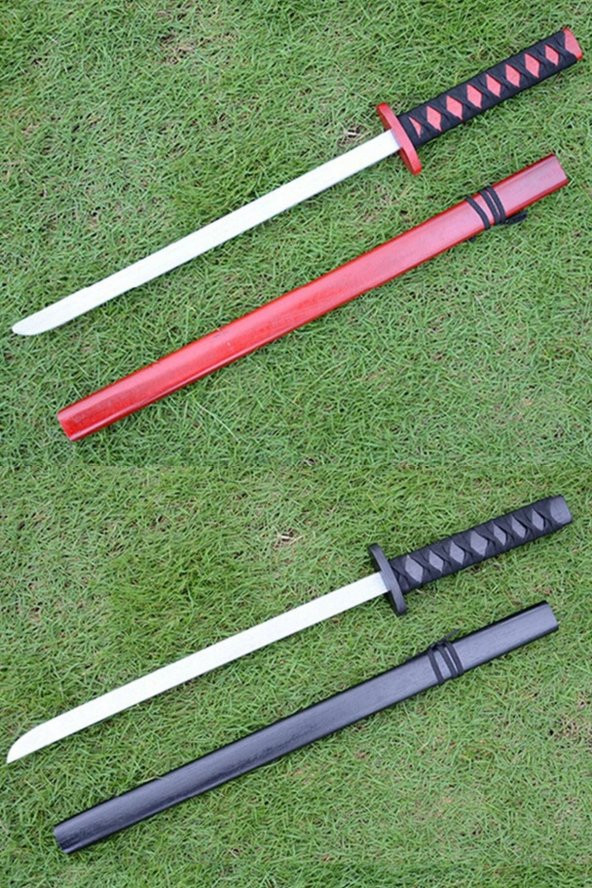 Ahşap Japon Samuray Katana Kılıcı Kırmızı 73 cm - 2